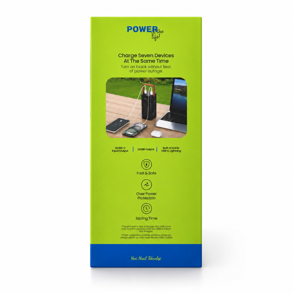 50000mAh Solar Powerbank LED Kamp Lambalı 7 Portlu Type-C Lightning Micro USB Hızlı Şarj