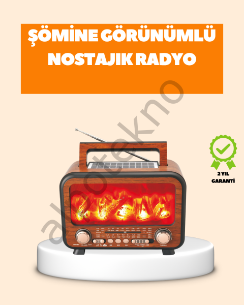 Şömine Alev Işıklı Solar Bluetooth Hoparlör – 7W Güçlü Ses, FM Radyo