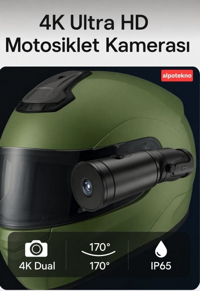 UHD 4K Çift Kameralı Motosiklet Kask Kamerası | Aksiyon Kamerası | IP65 Su Geçirmez | Kablosuz Kumandalı | Time-Lapse & Gece Görüşlü