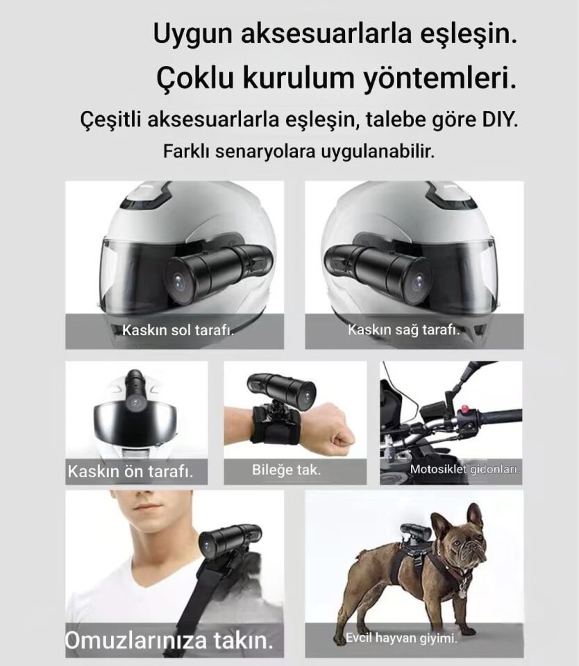 UHD 4K Çift Kameralı Motosiklet Kask Kamerası | Aksiyon Kamerası | IP65 Su Geçirmez | Kablosuz Kumandalı | Time-Lapse & Gece Görüşlü