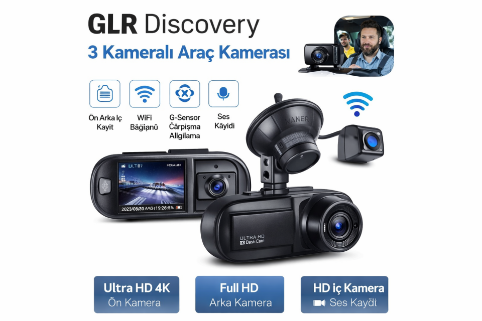 GLR Discovery 4K Ultra HD 3 Kameralı Araç Kamerası-Araç Güvenlik Seti