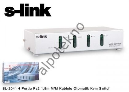 S-link SL-2041 4 Portlu Ps2 1.8m M/M Kablolu Otomatik Kvm Switch