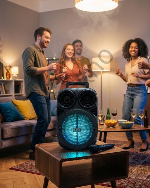 Bluetooth Taşınabilir Karaoke Hoparlör 6.5 İnç Mikrofonlu RGB Işıklı USB TF Kart Destekli