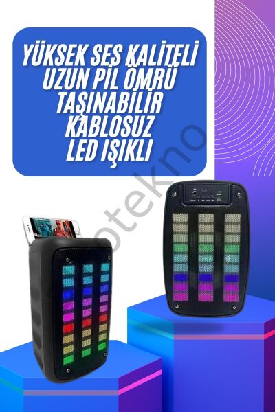 Taşınabilir 6.5 inç LED Bluetooth Kareoke Hoparlör RGB Işıklı Radyolu