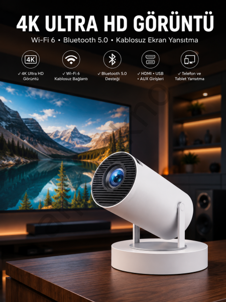 Taşınabilir Android Projeksiyon Ayaklı Çift Kollu 4K Çözünürlüklü Sinema Projeksiyonu