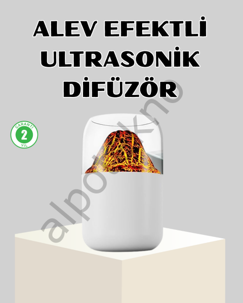 Ultrasonik Alev Efektli Aromaterapi Difüzörü USB Şarjlı ve Otomatik Kapanma Özellikli