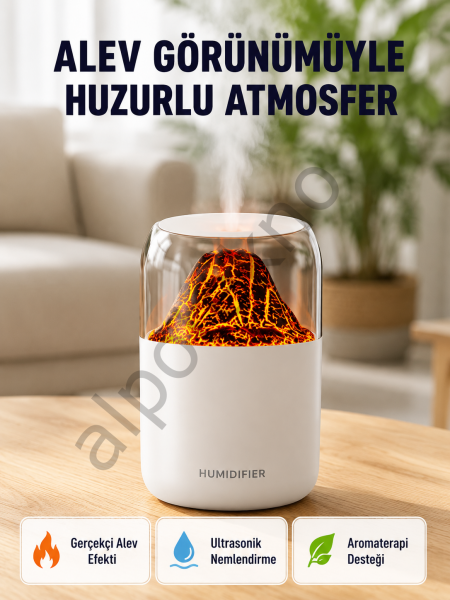 280ml Alev Işıklı Ultrasonik Hava Nemlendirici Sessiz ve USB Şarjlı