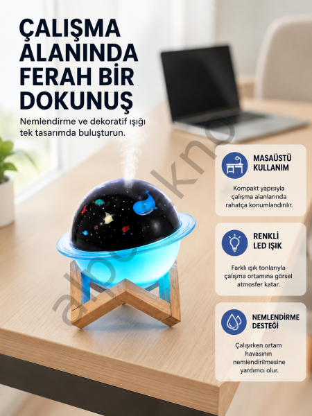 Gece lambası özellikli taşınabilir nemlendirici ve aromaterapi cihazı USB girişli