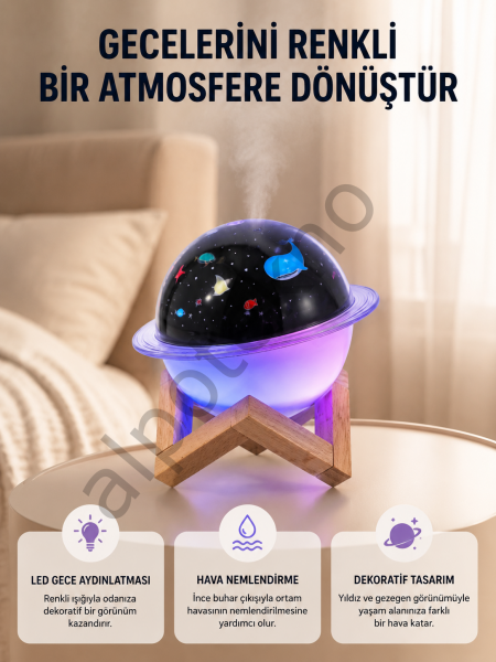 Gece lambası özellikli taşınabilir nemlendirici ve aromaterapi cihazı USB girişli