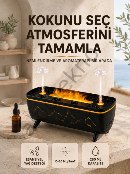 Uzaktan Kumandalı Hava Nemlendirici Aromaterapi Difüzörü 2 4 8 Saat Zamanlayıcılı Siyah