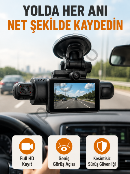 Araç İçi ve Ön Kameralı 3 İnç IPS Ekranlı Full HD Güvenlik Kamerası