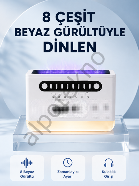 Simüle Alev Efektli Kablosuz Hoparlör Zamanlayıcılı Gece Lambası