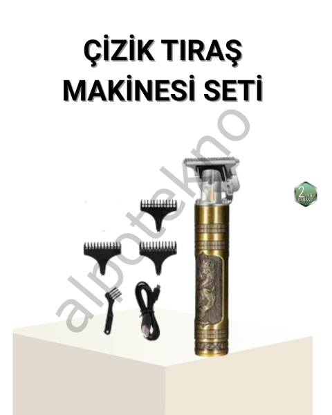 T Bıçaklı Profesyonel Çizik Tıraş Makinesi Seti – 120 Dakika Kullanım, Şarjlı & Kablolu