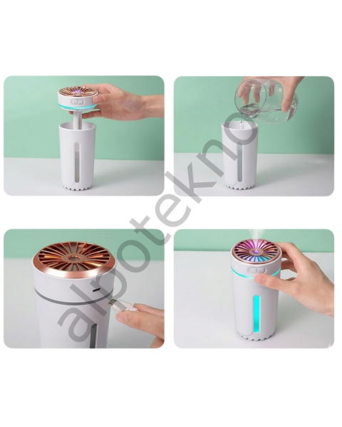 Araç İçi Hava Nemlendirici 5 Esans Hediyeli LED Işıklı USB Buhar Makinesi