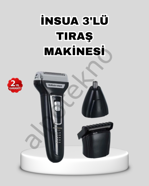 İnsua 3’lü Tıraş Makinesi – 3 Farklı Kesim Başlığı, Güçlü Motor, 60 Dakika Kullanım