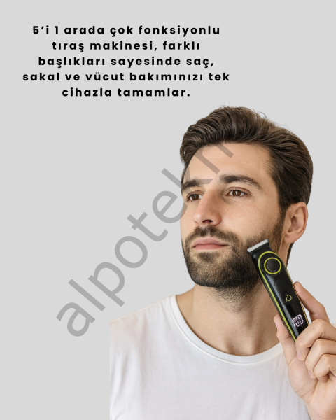 5 Başlıklı Çok Fonksiyonlu Saç Kesme ve Sakal Düzeltme Makinesi Erkek Bakım Aleti