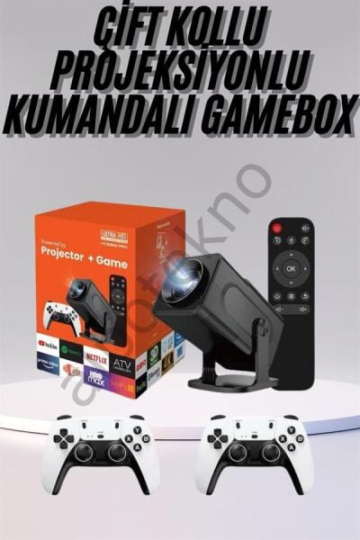 Çift Kollu Game Box Projeksiyon Cihazı Kumandalı Android Tv Dahili Hoparlör