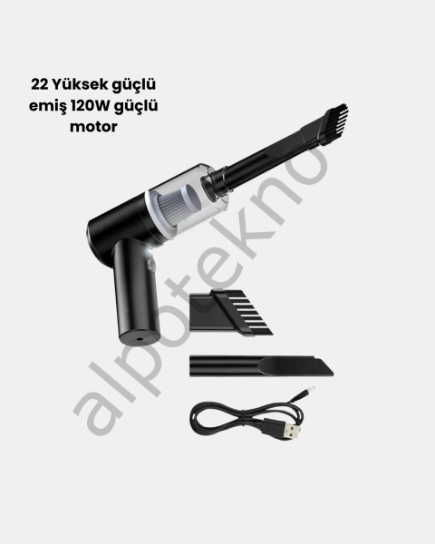 Taşınabilir Vakumlu Araç Süpürgesi – Katlanabilir Sap, Yıkanabilir Filtre, 120W Motor