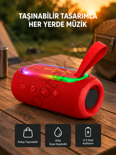 Taşınabilir Mini Bluetooth Hoparlör Güçlü Ses ve Şık Kırmızı Tasarım