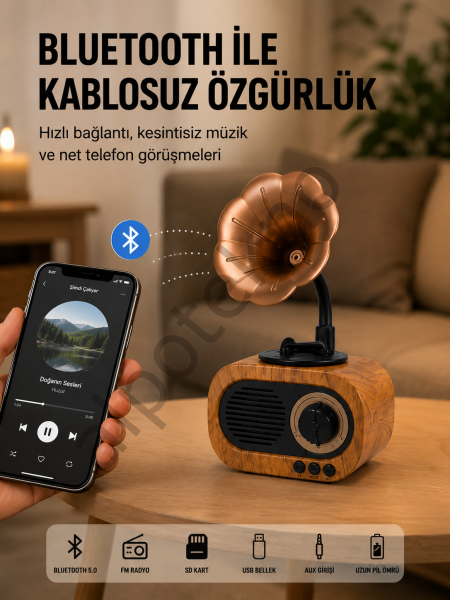 Mini Nostaljik Bluetooth Hoparlör FM Radyo 8 Saat Batarya Yeni Nesil