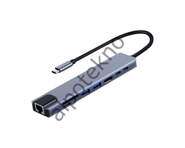 Frisby FA-7682C Type-C - 8 in1 RJ45+TF/SD+HDMI+USB*2+Type-C+PD Hub In
