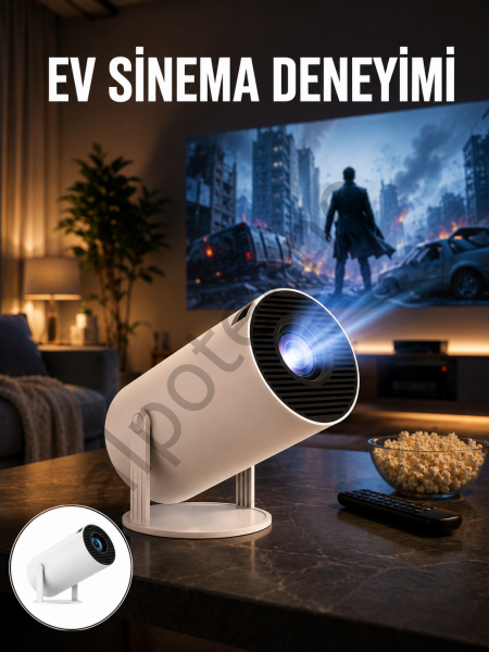 Sinema Projektörü Android HDMI USB WİFİ Ses Çıkışlı Ayaklı Projeksiyon Taşınabilir Yeni Nesil