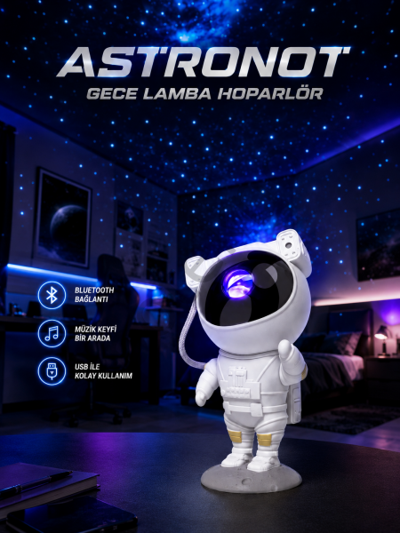 Projeksiyon Astronot Lamba Speaker Sevimli Astronot Bluetooth Hoparlör Yeni Nesil