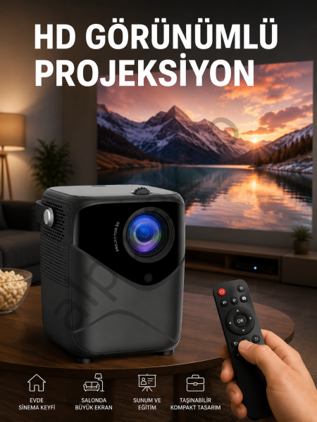 Yüksek HD Görünümlü Taşınabilir Projeksiyon Cihazı