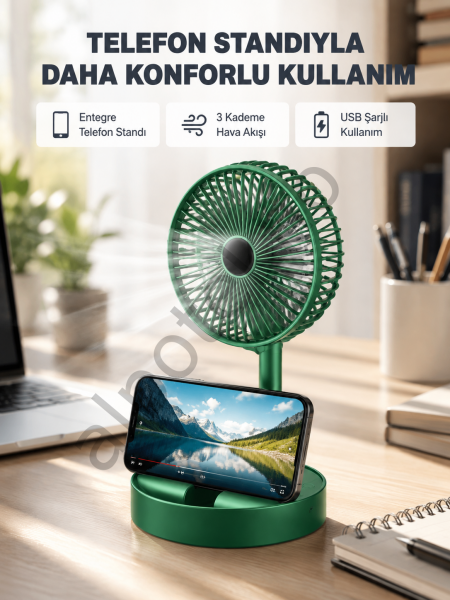 Taşınabilir Şarjlı Mini Fan – Katlanabilir Gövde, 3 Hız Kademesi