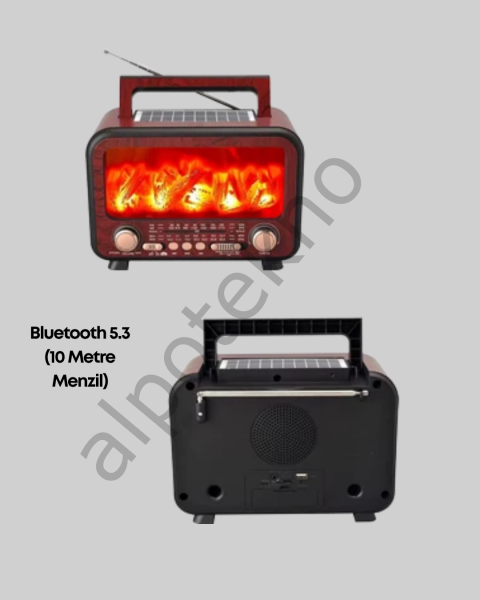 Solar Panelli Alev Işıklı Bluetooth Hoparlör – Çoklu Giriş, Uzun Pil Ömrü