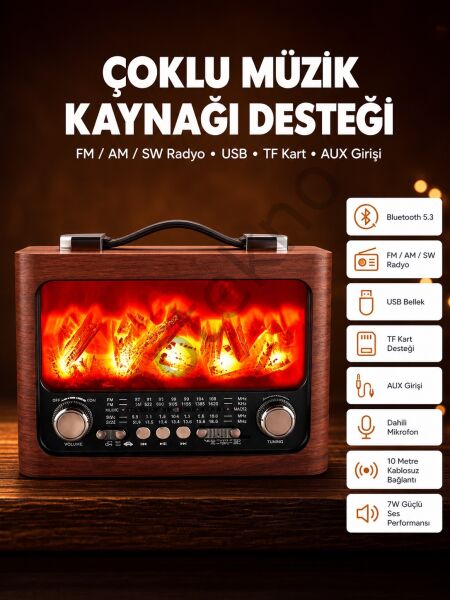 Solar Panelli Alev Işıklı Bluetooth Hoparlör – Çoklu Giriş, Uzun Pil Ömrü