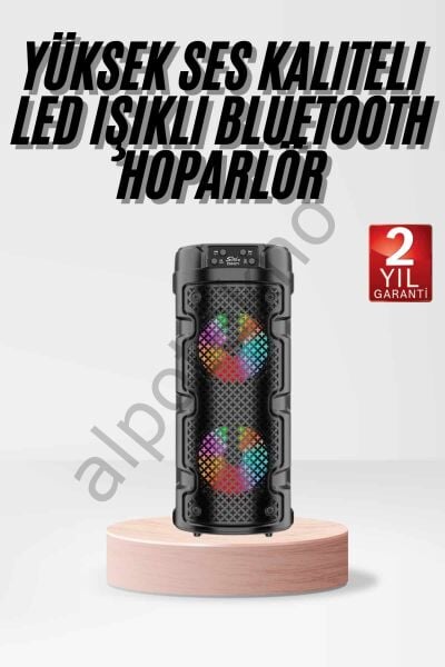 Bluetooth Hoparlör Rgb Led Işıklı Büyük Boy Yüksek Bass Çift Loblu