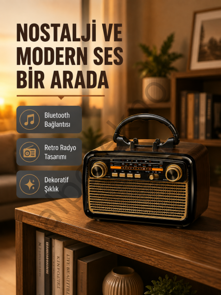 LED’li Nostaljik Bluetooth Hoparlör – Vintage Tasarım, Ahşap Doku