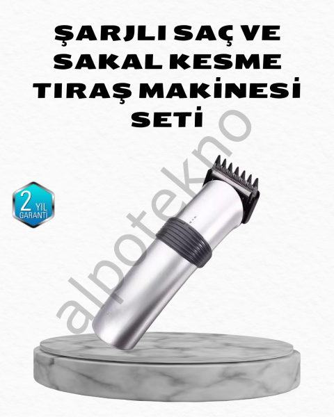 Profesyonel Şarjlı Saç ve Sakal Kesme Makinesi – Paslanmaz Çelik Bıçaklı, Ergonomik ve Sessiz Motorlu