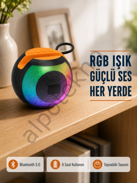 RGB Işıklı Bluetooth Hoparlör – 360° Stereo Ses ve 8 Saat Çalma Süresi