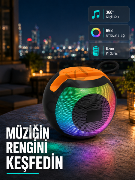 Bluetooth 5.0 Hoparlör – RGB Işıklı, Güçlü Bas ve 360° Surround Ses