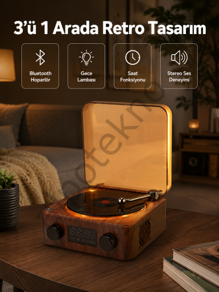Stereo Bluetooth Hoparlör – Gece Lambalı ve Saat Göstergeli Yeni Nesil