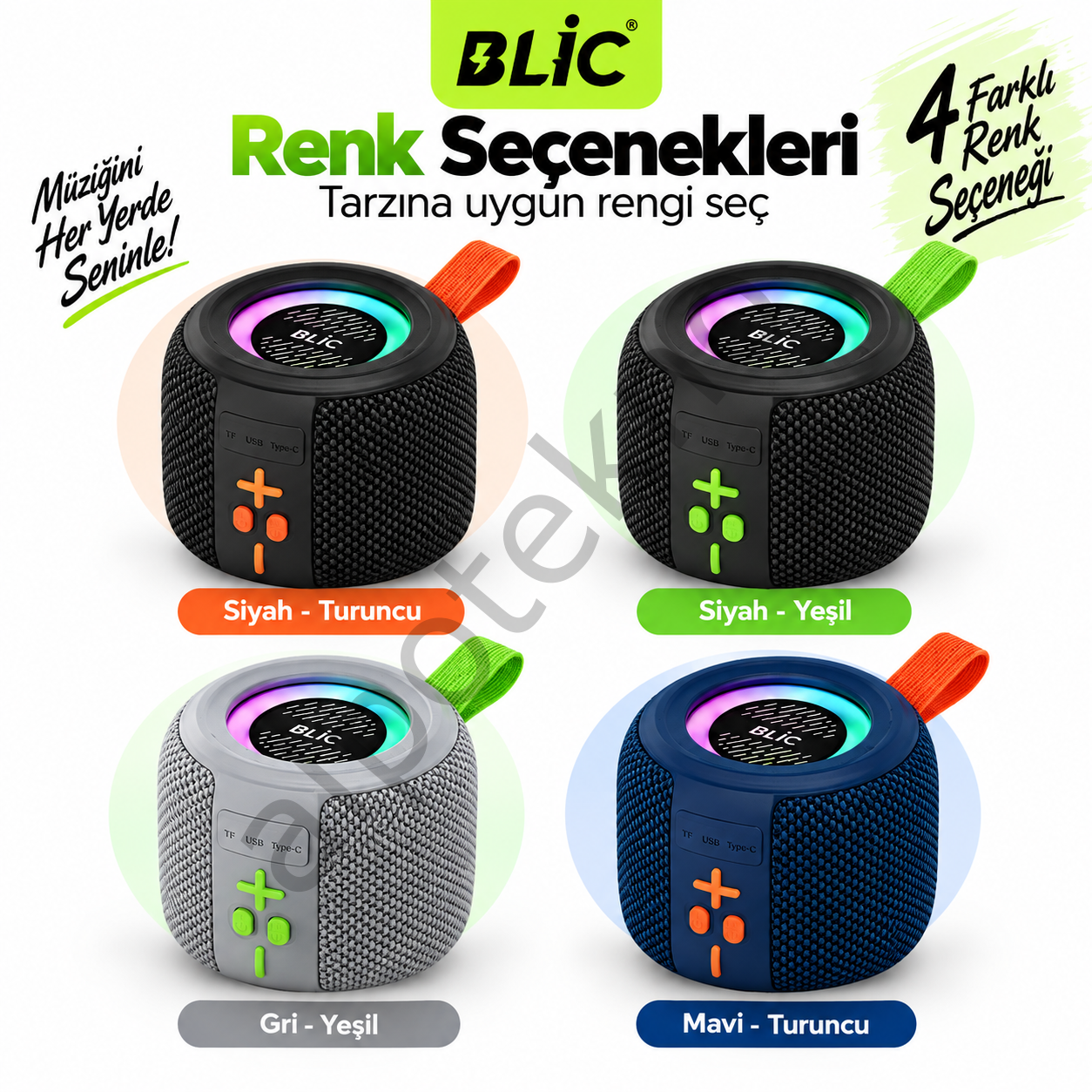 BLIC BLS-88 Bluetooth Hoparlör siyah gri mavi renk seçenekleri