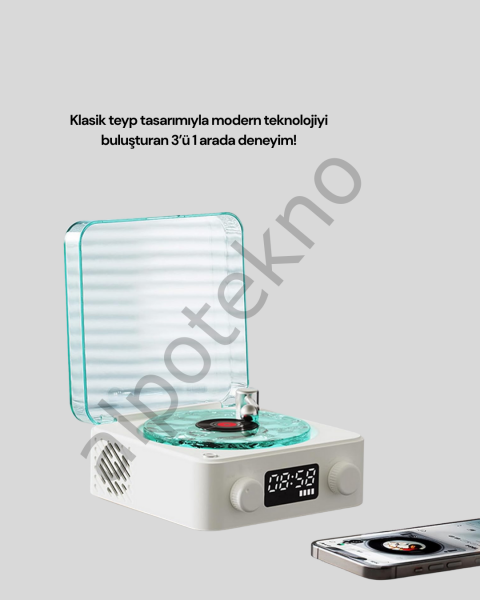 Retro Tasarımlı Gece Lambalı Bluetooth Hoparlör – Saat ve Pil Göstergeli