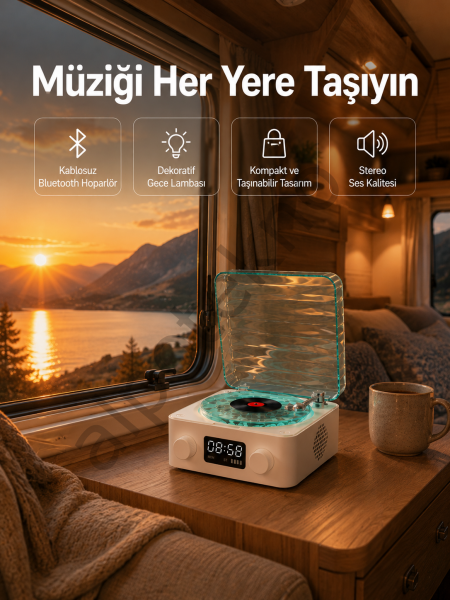 Retro Tasarımlı Gece Lambalı Bluetooth Hoparlör – Saat ve Pil Göstergeli