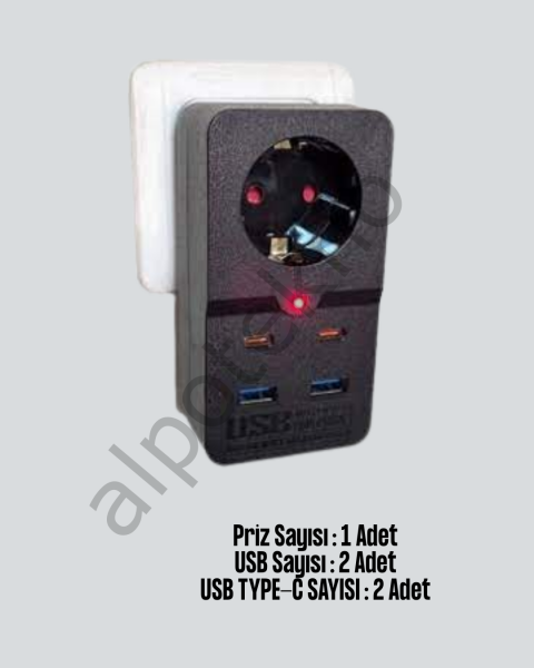 Isıya Dayanıklı PC Gövdeli Akım Korumalı Priz 4 USB Yeni Nesil