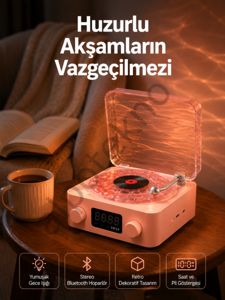 Vintage Tarz Bluetooth Hoparlör – Gece Işığı ve Zaman Göstergeli Yeni Nesil