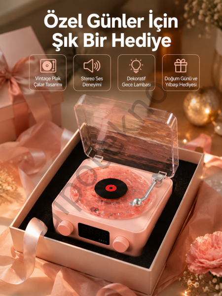 Retro Bluetooth Hoparlör – Yumuşak Gece Lambası ve Saat Göstergeli Yeni Nesil
