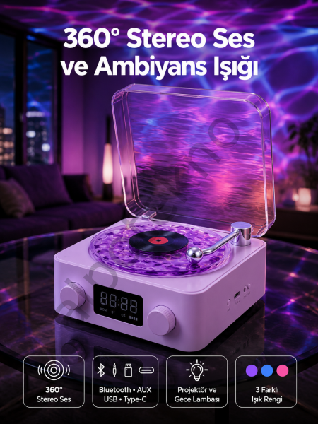 Retro Pikap Tasarımlı Bluetooth Hoparlör – Projektörlü Şarjlı Lamba