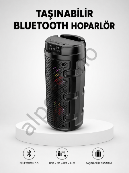 Bluetooth 5.0 Kablosuz Hoparlör Çift Sürücülü Yüksek Ses Kalitesi Kompakt Tasarım