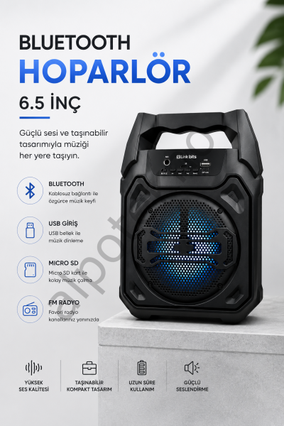 Mikrofonlu Bluetooth Ses Sistemli USB, Micro SD, FM ve Uzun Pil Ömrü