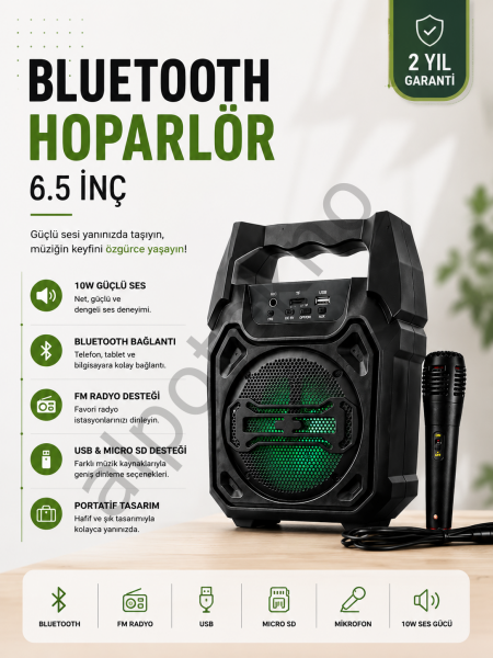 Yeni Nesil 6.5 İnç Bluetooth Hoparlör Mikrofonlu Taşınabilir Ses Sistemi