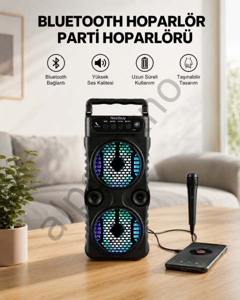 LED Işıklı Kablosuz Bluetooth Hoparlör Yüksek Ses Güçlü Bas Performansı Taşınabilir Şarjlı
