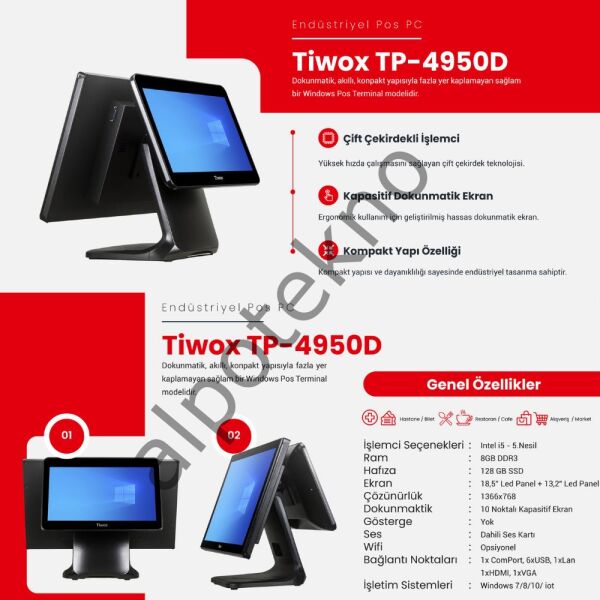TIWOX TP-4950D I5 8GB RAM 128GB SSD 18.5''   13.3'' 2.EKRAN ENDÜSTRİYEL POS PC