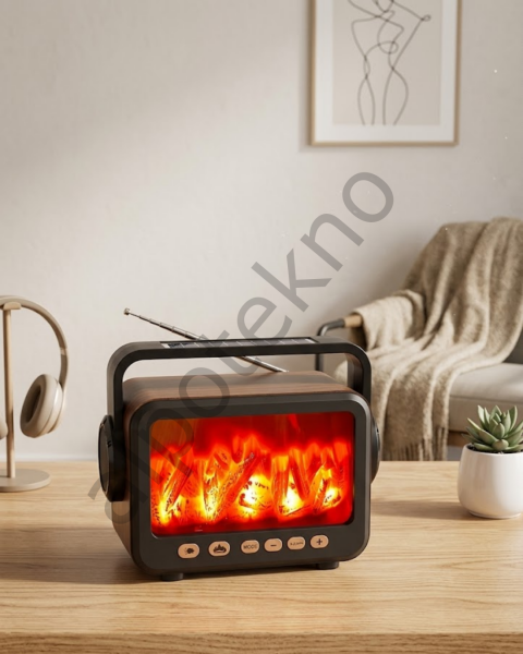 LED Şömine Efektli Kablosuz Hoparlör FM Radyo Müzik Çalar